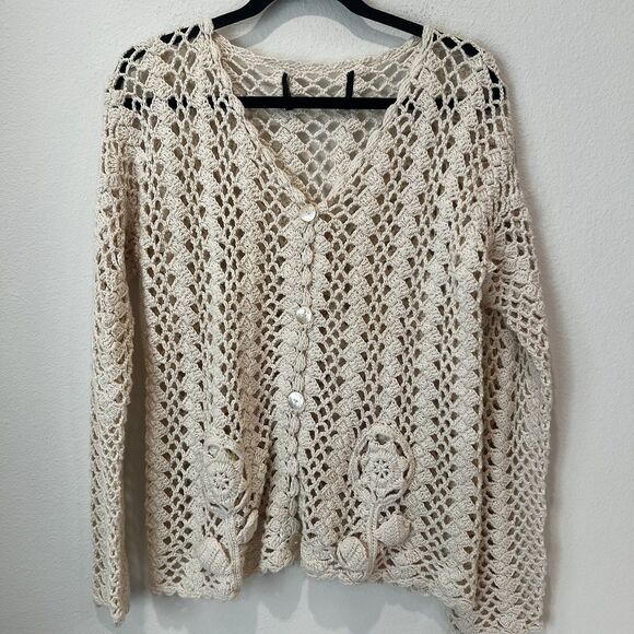 Granny Knit Crochet Floral Open Cardigan Sweater Womens Size Med/ Large - Picture 1 of 7